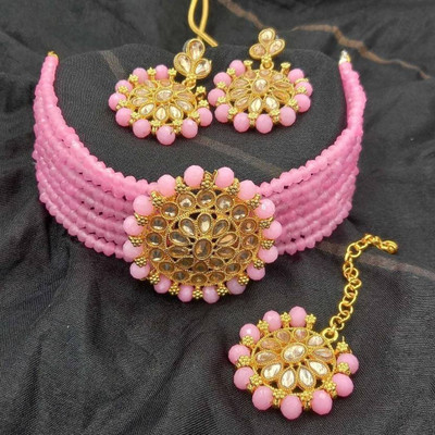 Anu Jewellery Brass, Crystal, Alloy Gold-plated Pink Jewellery Set(Pack of 1)
