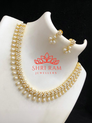 SRJ Brass Gold-plated White Jewellery Set(Pack of 1)