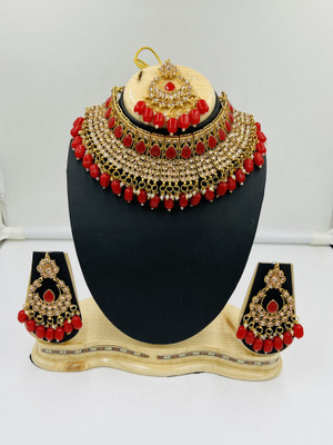 SS IMITATION JEWELLERY Alloy Gold-plated Red, Gold Jewellery Set(Pack of 1)