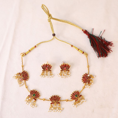Swarajshop Alloy Gold-plated Green, Maroon Jewellery Set(Pack of 3)