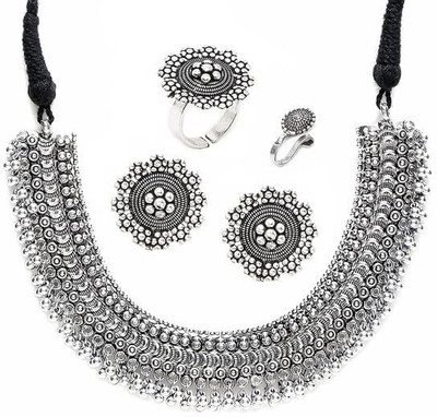 PRASO JEWELS Brass Black, Silver Jewellery Set(Pack of 5)