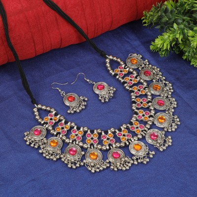 Oxidized Heaven Alloy Silver Pink, Orange Jewellery Set(Pack of 1)