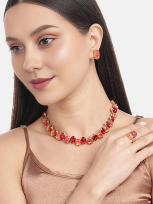 MANSIYAORANGE Alloy Rhodium Red Jewellery Set(Pack of 1)