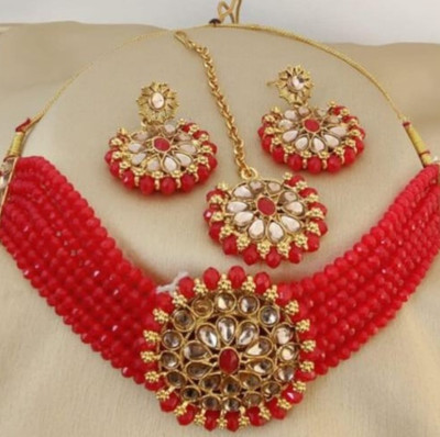 Shree Krishna Novelty Alloy Gold-plated Red Jewellery Set(Pack of 1)