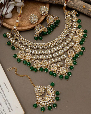 YFJ Brass Gold-plated Green Jewellery Set(Pack of 4)
