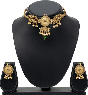 Shining Jewel Brass Gold-plated Green, Gold Jewellery Set(Pack of 3)