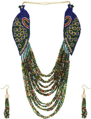 Mode Mania Brass Gold-plated Green Jewellery Set(Pack of 3)