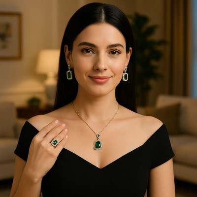 Manihaar Brass, Sterling Silver, Stainless Steel Sterling Silver, Gold-plated Gold, Multicolor, Green Jewellery Set(Pack of 3)