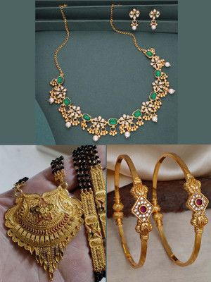 Sangria Brass Gold-plated Blue, Turquoise Jewellery Set(Pack of 3)