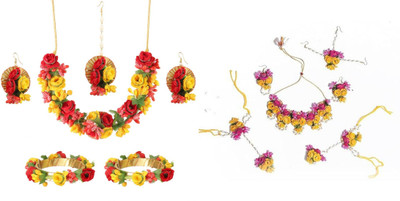 Rakhdi Jewellery Fabric Red, Green, Pink, Yellow Jewellery Set(Pack of 2)