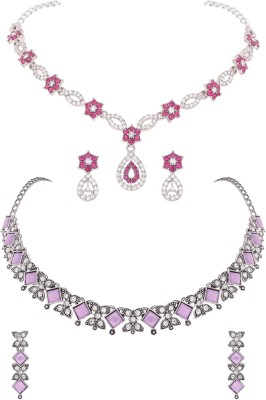 Reewaj Brass Gold-plated Silver, White, Purple, Pink Jewellery Set(Pack of 2)