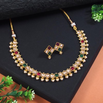 sharneshwar Stone Gold-plated Red, Green, Gold Jewellery Set(Pack of 1)