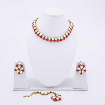 Nivaan Alloy Gold-plated Red, White Jewellery Set(Pack of 1)
