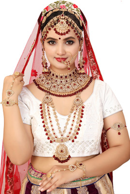 KKIMITATION Alloy Gold-plated Maroon Jewellery Set(Pack of 1)