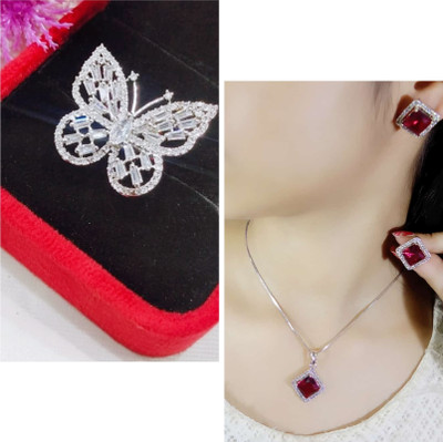 Vedansh Alloy Sterling Silver Red, White Jewellery Set(Pack of 3)