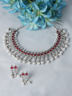ZENEME Alloy Silver Red Jewellery Set(Pack of 3)