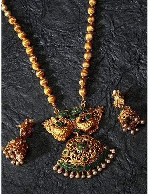 Anika's Creation Brass Gold-plated Green Jewellery Set(Pack of 1)