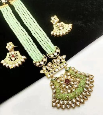 SatnamCreation Alloy Gold-plated Green Jewellery Set(Pack of 1)