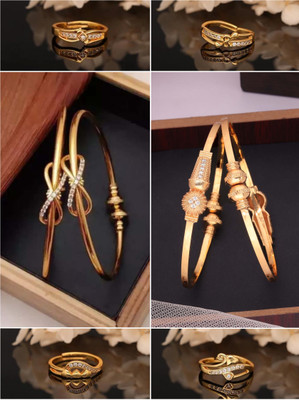 ANOUK Brass Diamond Gold-plated Ring Bangle(Pack of 6)