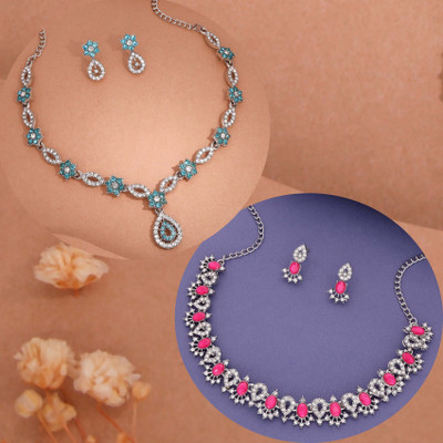 Vedda Brass Gold-plated Silver, Pink, Blue Jewellery Set(Pack of 1)