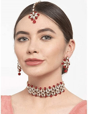 SRK Fashions Alloy Gold-plated Red Jewellery Set(Pack of 1)