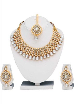 royal bloom Alloy Gold-plated White, Gold Jewellery Set(Pack of 1)