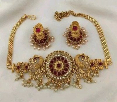 Pamadhya Copper Gold-plated Red Jewellery Set(Pack of 2)