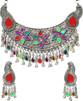 Zoey Oxidised Silver, Alloy Sterling Silver, Silver Multicolor Jewellery Set(Pack of 1)