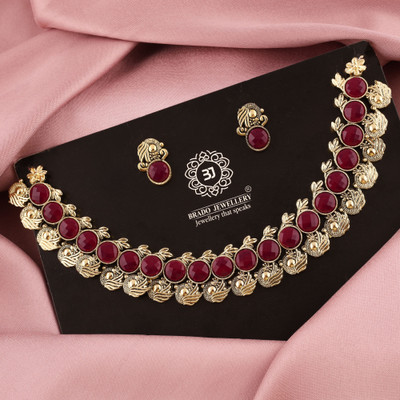 Sangria Brass Silver Gold, Maroon Jewellery Set(Pack of 1)