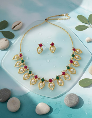 vrindora Brass, Alloy Gold-plated Gold Jewellery Set(Pack of 1)