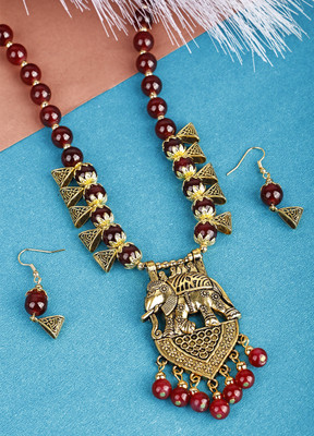 DEGHLAM Alloy Gold-plated Maroon Jewellery Set(Pack of 3)