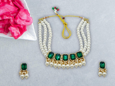 ZEER Creation Alloy Gold-plated Green, Green Jewellery Set(Pack of 3)