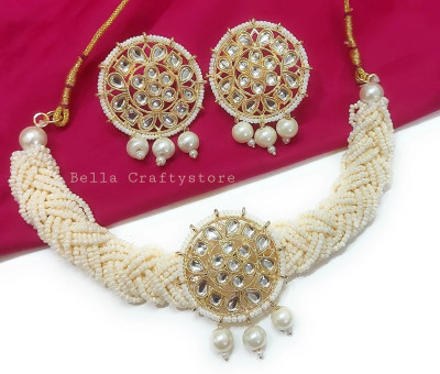 ZMS Metal, Brass, Stone, Crystal, Copper, Alloy Gold-plated White Jewellery Set(Pack of 3)