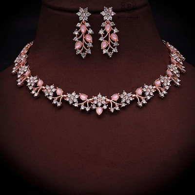 Pink Princess Crystal Gold-plated Pink Jewellery Set(Pack of 1)