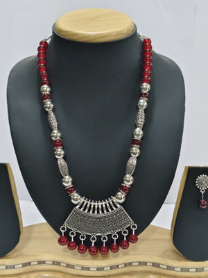 HARIHARA Oxidised Silver Green Jewellery Set(Pack of 1)