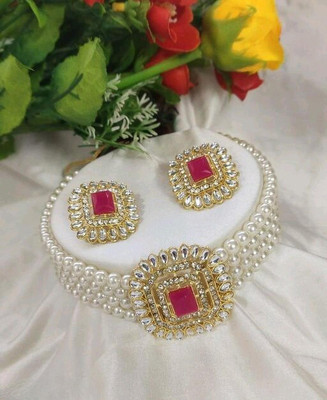 Padmavati Bangles Alloy Gold-plated Pink Jewellery Set(Pack of 1)