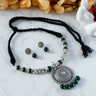 Shine Hub Oxidised Silver Green, Black Jewellery Set(Pack of 1)