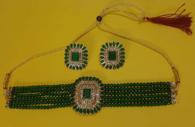 Aksh Enterprises Alloy Gold-plated Green Jewellery Set(Pack of 1)