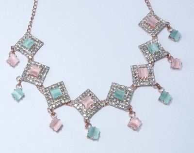 PKK Crystal, Alloy, Stainless Steel Rhodium Turquoise, Pink, Rose Gold Jewellery Set(Pack of 3)