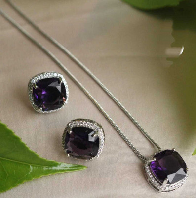 TSB Brass Rhodium Blue Jewellery Set(Pack of 1)