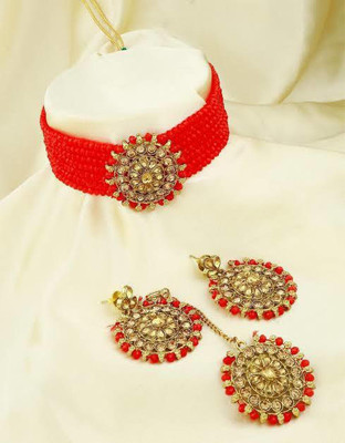 Ruhi Brass Ruby Red, Gold Jewellery Set(Pack of 1)