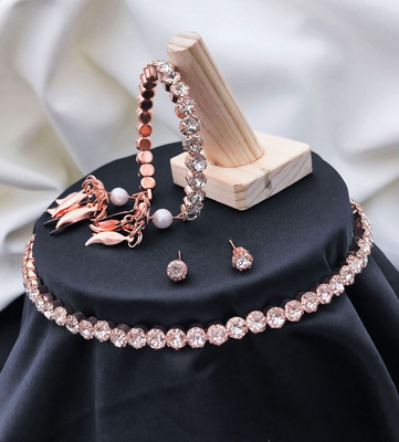 ZyraCollection Metal, Steel Gold-plated Rose Gold Jewellery Set(Pack of 3)
