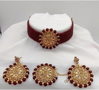 Bold Style Alloy Gold-plated Maroon Jewellery Set(Pack of 4)