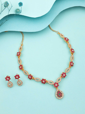 Vedda Brass Gold-plated Gold, White, Pink Jewellery Set(Pack of 1)