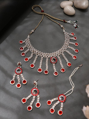 Jewels Capital Brass Gold-plated Red Jewellery Set(Pack of 4)