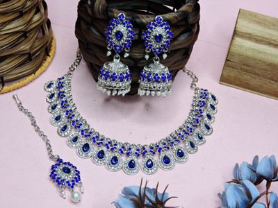 VATSALYA creation Alloy Silver Blue Jewellery Set(Pack of 1)