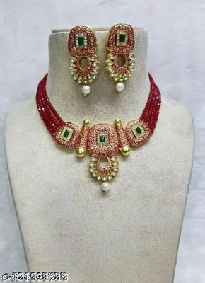 nitya fashion Crystal Gold-plated Maroon Jewellery Set(Pack of 1)