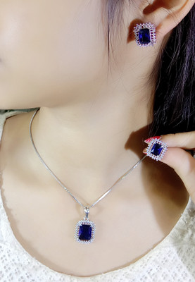 MAATRCHAAYA Stainless Steel Sterling Silver Blue Jewellery Set(Pack of 2)