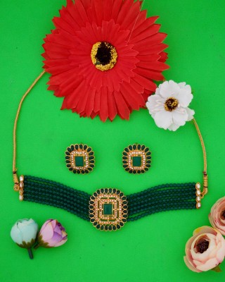 AKSHAR Alloy Gold-plated Green Jewellery Set(Pack of 1)