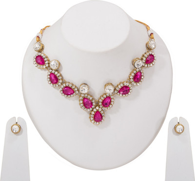 Ronak Jewels Alloy Gold-plated Pink Jewellery Set(Pack of 1)